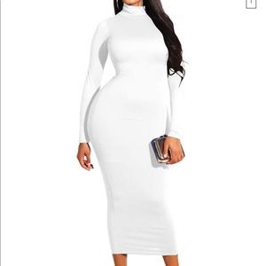 White long sleeve bodycon  turtleneck dress